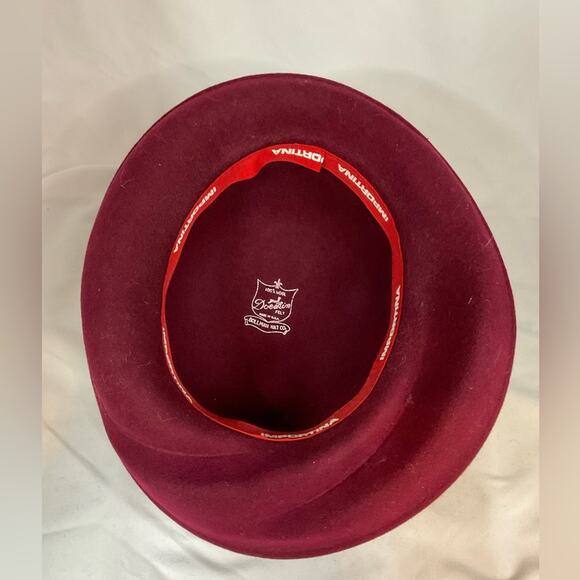 VTG BOLLMAN HAT CO DOESKIN FELT 100% WOOL MAROON RED RIBBON TRIM FLOWERS 1 SIZE - Picture 5 of 9